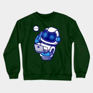 Cute Robot Holding Phone With Laptop Cartoon Crewneck Sweatshirt